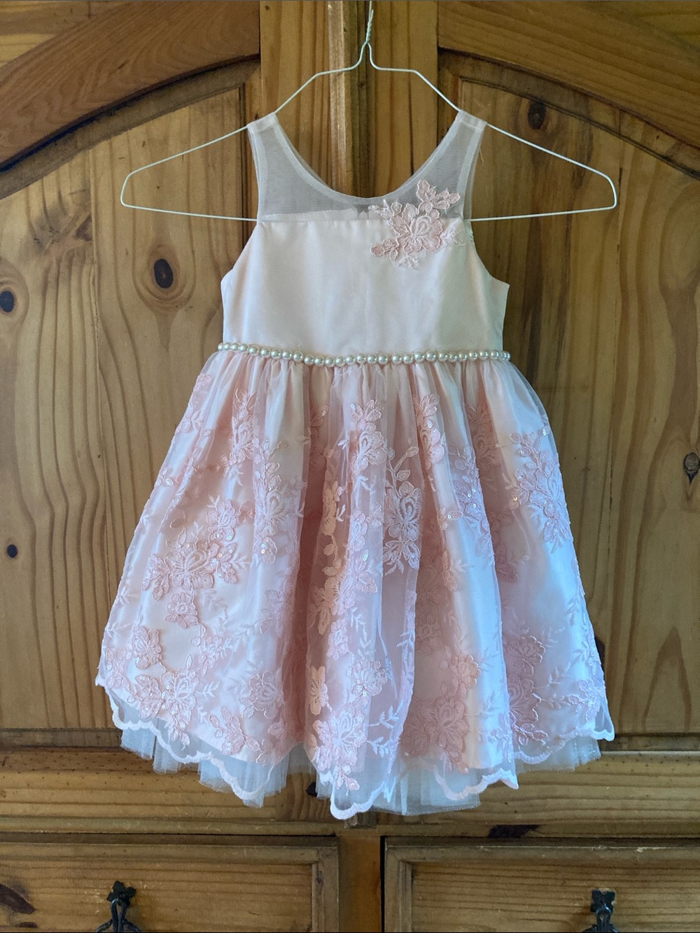 Girls American Princess pink pearl sleeveless bridesmaid dress size 4T